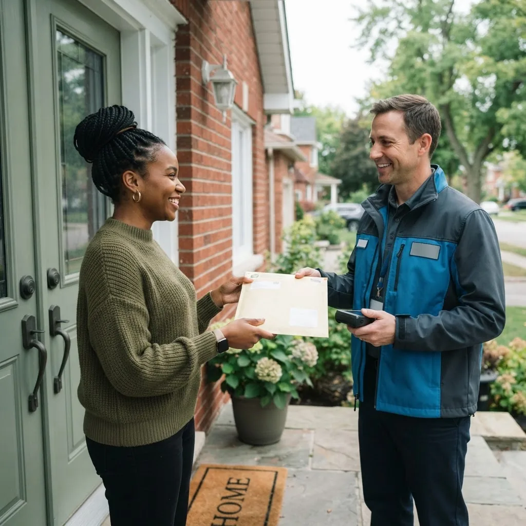 A client receiving their finished apostilled documents by tracked courier at their door